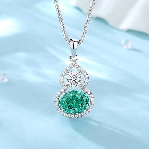 925 Sterling Silver Gourd Pendant Necklace For Women Luxury Rhinestone Inlaid Wulu Shape Paraiba Emerald Created Gemstone Jewelry