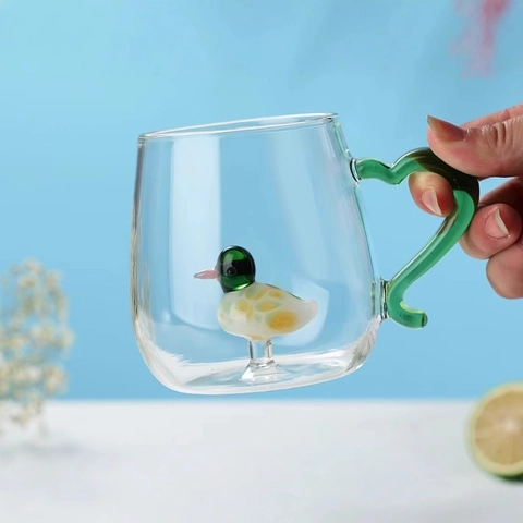 Tazza Creativa In Vetro Borosilicato Con Statuetta Di Animale Interna Tazza Resistente Al Calore Manico A Cuore