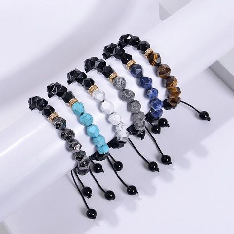 Pulsera De Cuentas De Piedra Natural Cuerda Tejida Ajustable Turquesa Obsidiana Ojo De Tigre Bisutería Para Hombre Mujer
