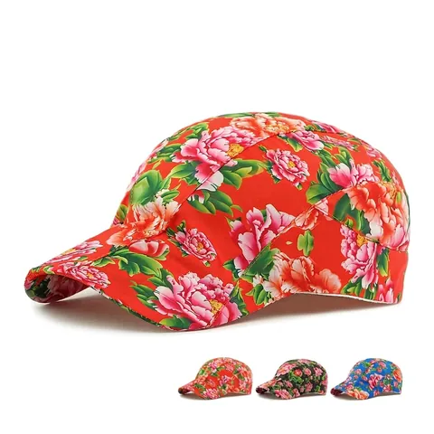 Ethnic Peony Floral Print Baseball Cap Quick Dry Sun Shade Hat For Men Women Adjustable Breathable Retro