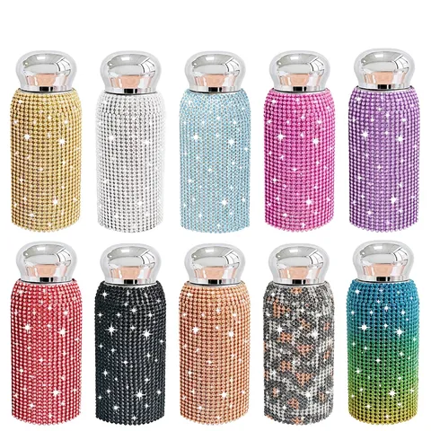 Rhinestone Stainless Steel Vacuum Flask Insulated Water Bottle Portable Car Cup Bling Shiny Gift For Women