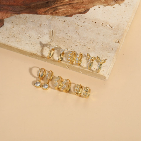 Copper Zircon Hoop Earrings Gold Plated Bow Fishtail Geometric Elegant Gothic Trendy Jewelry For Women