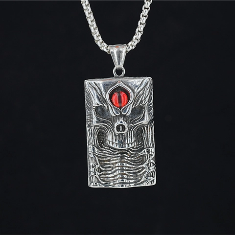 Vintage Totenkopf Relief Anhänger Halskette Edelstahl Roter Stein Evil Eye Gothic Punk Retro Schmuck Für Herren