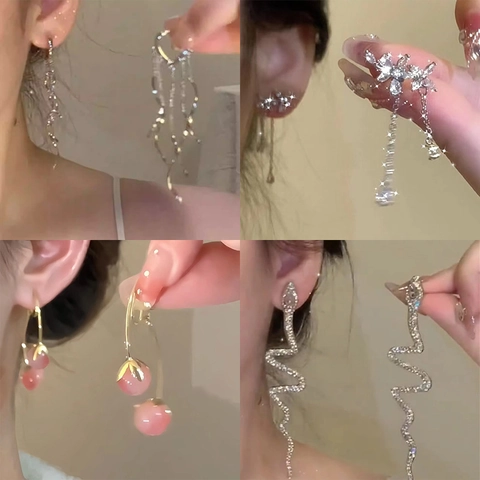 Copper Rhinestone Tassel Earrings With 925 Sterling Silver Earring Post Elegant Long Dangle Jewelry For Women