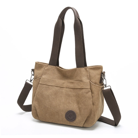 Casual Canvas Shoulder Bag Large Capacity Multi Pockets Vintage Messenger Tote For Women With Adjustable Strap