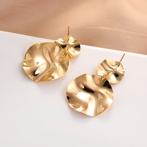Orecchini a Bottone Irregolari Vintage Francese Incrinatura dell'Acqua Rame Placcato Oro Geometrici Tondi Minimalisti Oro Donna Gioielli