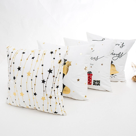 Funda De Cojín De Navidad Poliéster Bronceado Oro Decoración De Fiesta Moderno Minimalista Sofá Hogar Blanco Funda Almohada