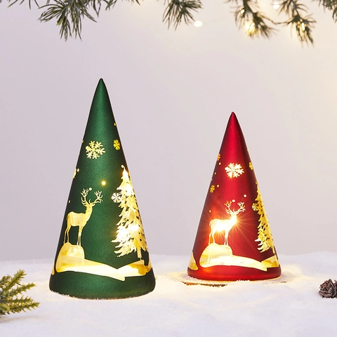 LED Weihnachtsbaum Kegel Ornament Licht Mattiert PVC Rentier Schneeflocke Hohl Aus Desktop Dekorative Festive Nachtlampe