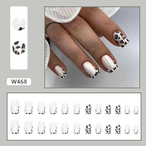 Unghie Finte A Pressione Con Stampa Leopardata Francese Aurora Unghie Artificiali Quadrate Medie Da Donna