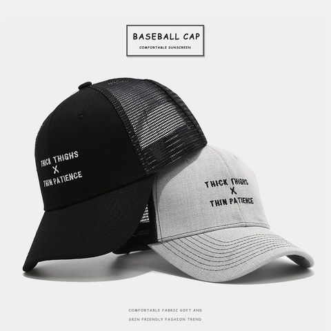 Unisex Trucker Hat Thick Thighs Thin Patience Buchstaben Stickerei Mesh Baseballkappe Verstellbar Atmungsaktiv Sonnenschutz Outdoor Sonnenhut