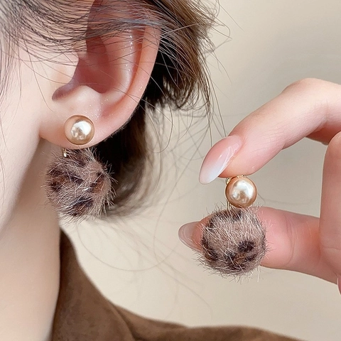 Orecchini Geometrici Vintage Maculati Con 925 Sterling Silver Earring Post Gioielli Moda Retro Pelliccia Sintetica Donna