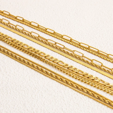Collana a Triplo Strato in Acciaio Inossidabile Vintage per Donna Placcata in Oro Catena a Serpente Figaro Corda Gioielli