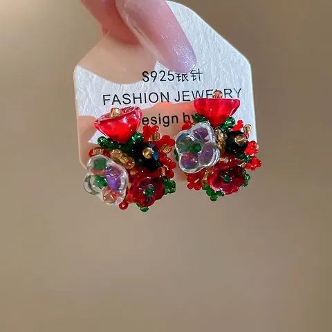 Handgemaakte Kralen Bloemen Cluster Oorknopjes Met 925 Sterling Zilveren Oorbel Post Kleurrijke Glas Vintage Sieraden