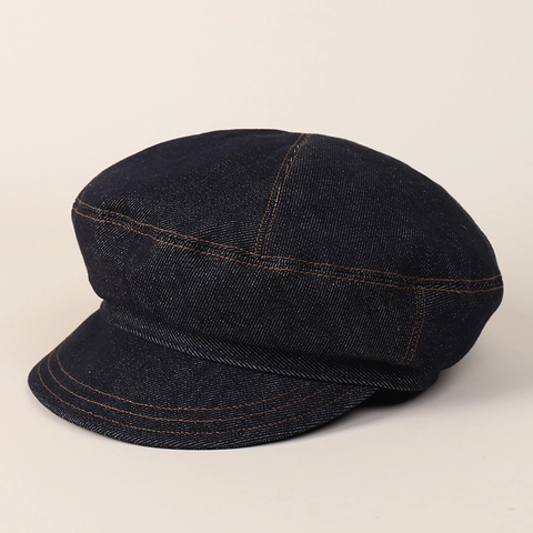 Gorra De Vendedor De Periódicos Para Mujer Denim Algodón Vintage Sombrero Con Costuras Contrastadas Ajustable Casual