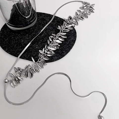 Wheat Ear Leaf Sequin Alloy Necklace Asymmetrical Fringe Snake Bone Chain Elegant Y Shape Clavicle Jewelry For Women