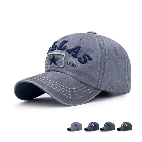 Cappello Da Baseball Vintage In Cotone Lavato Ricamo 3D Dallas Toppa Stella Regolabile Cappello Da Sole Retrò