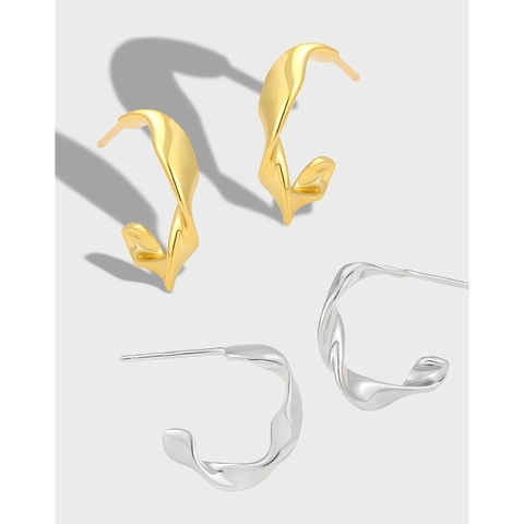 Orecchini a Bottone Torsione Irregolare in Argento Sterling S925 Design Ondulato Minimalista Oro Argento Placcato Gioielli Donna Stile Coreano