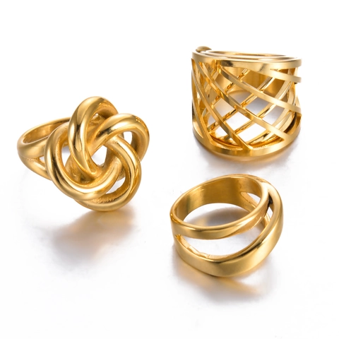Geometric Knot Hollow Ring Stainless Steel Gold Plated Minimalist Stackable Statement Jewelry For Women