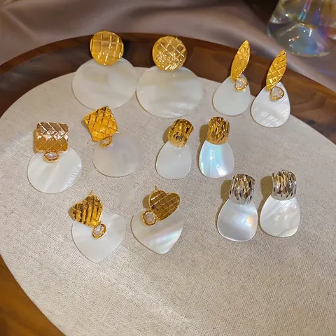 Herz Tropfenohrringe Für Damen 24K Vergoldet Kupfer Zirkon Perlmutt Mit 925 Sterling Silber Ohrstecker Elegant Gesteppt