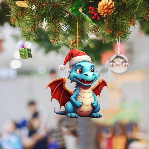 Weihnachtsdrache Hängeornament Acryl Flach Cartoon Dinosaurier Anhänger Für Weihnachtsbaum Auto Rückspiegel Dekor