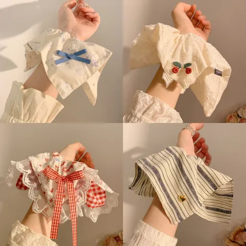 Large Fabric Scrunchies French Vintage Floral Hair Ties Retro Lace Bow Ponytail Holder Sweet Hair Accessories For Women