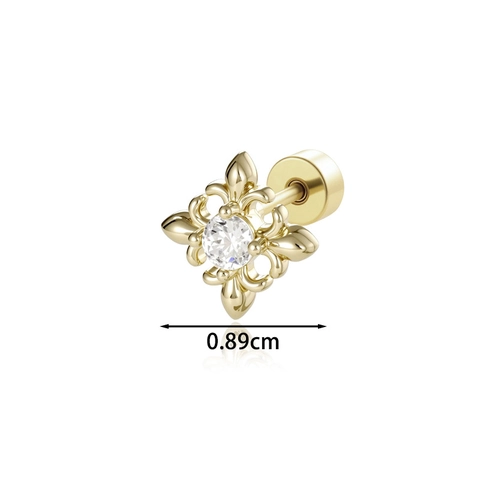 Retro Fleur De Lis Cross Ear Bone Stud Titanium Steel Copper Zircon Screw Back Cartilage Piercing Jewelry Coffee Gold