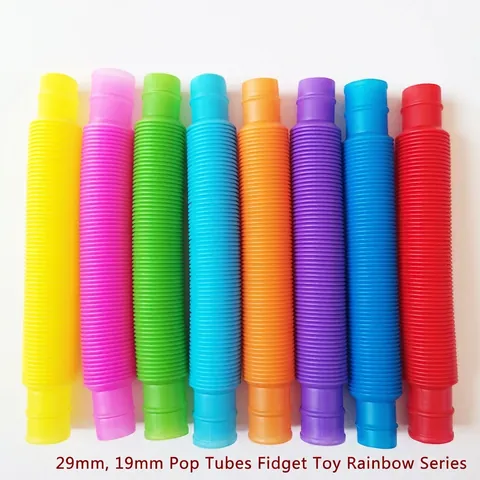 Pop Tubes Sensory Stretch Toys Plastic Corrugated Stress Relief Fidget Educational For Kids Rainbow Colorful Novelty