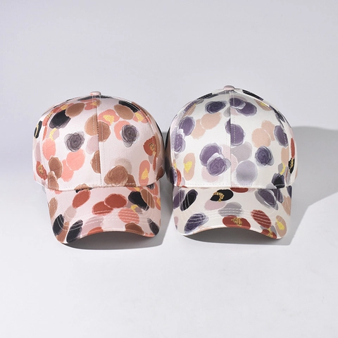 Abstracte Aquarel Polkadots Honkbalpet Polyester Satijn Textuur Verstelbaar Gebogen Rand Zonbescherming Hoed Unisex