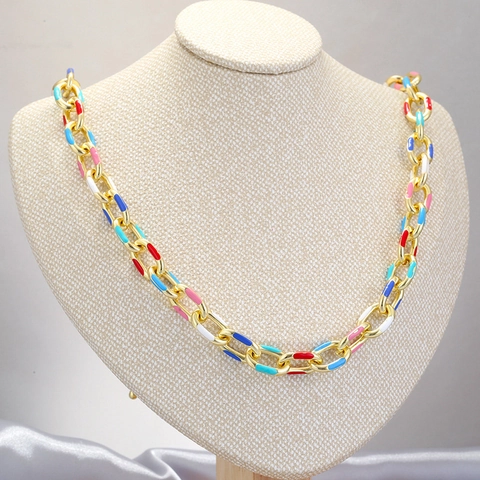 Fashion Multicolor Enamel Copper Chunky Chain Necklace And Bracelet Gold Silver Plated Cuban Link Jewelry For Women