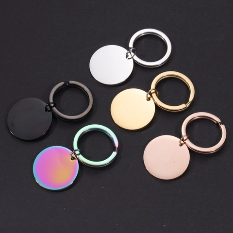 Minimalist Stainless Steel Mirror Polished Round Tag Keychain Blank Circular Pendant Key Ring For Couples DIY Laser Logo Accessories