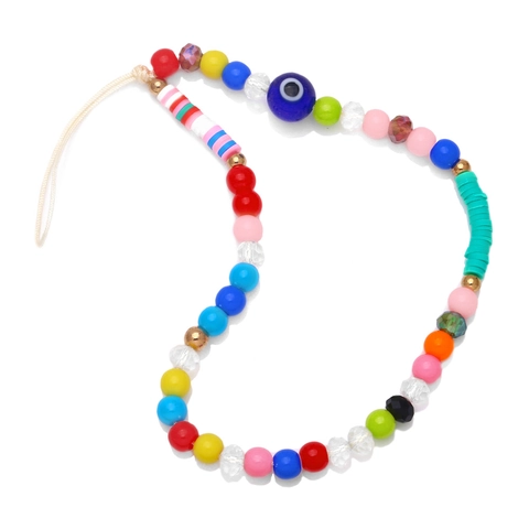 Handgefertigte Bunte Perlen Telefon Lanyard Evil Eye Polymer Ton Harz Perlen Schlüsselanhänger Damen Sommer Boho Zubehör