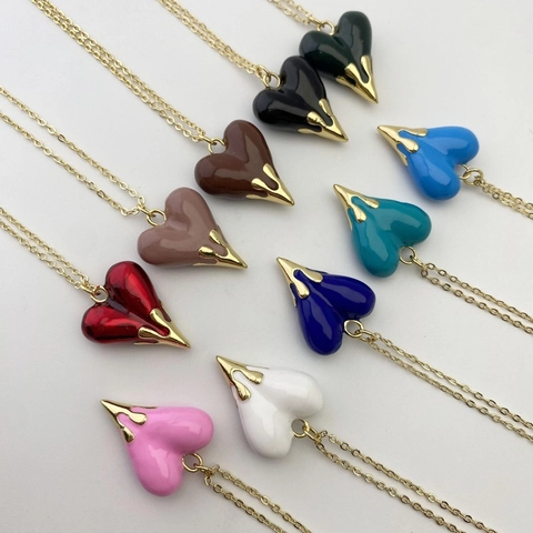 Vintage Copper Heart Pendant Necklace For Women Elegant Drip Oil Gold Plated Clavicle Chain Sweet Fashion Jewelry Gift