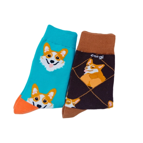 Corgi Dog Socks Cotton Cartoon Animal Pattern Crew Mid Calf Novelty Casual Breathable For Women Men