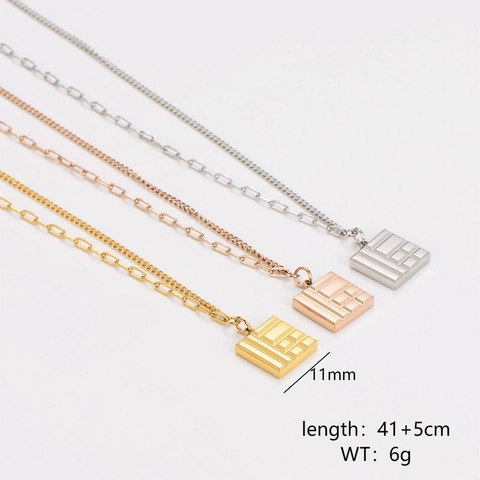 Quadratischer Anhänger Halskette 304 Edelstahl Geometrische Gitterstruktur Asymmetrische Kette Clavicle Minimalistischer Schmuck Damen