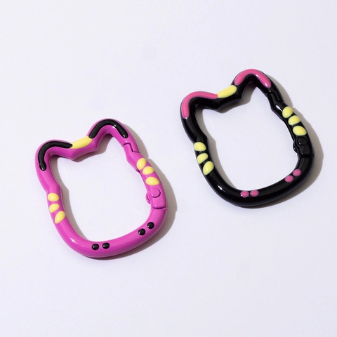 Gancho De Anillo De Resorte Con Forma De Gato Aleación Lacada Colorida Patrones De Puntos Joyas Llaveros Accesorio