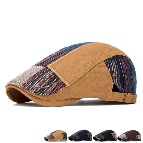 Berretto Piatto In Cotone Patchwork Stile Britannico Retrò Per Uomo E Donna Fibbia In Metallo Regolabile Cappello
