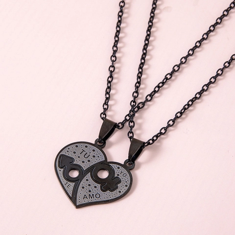 Collar Colgante Rompecabezas Corazón Acero Inoxidable Parejas Amor Español Grabado Simbólico Joyería Regalo Romántico Negro