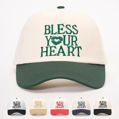 Cappello Da Baseball Ricamato Bless Your Heart Colore A Contrasto Poliestere Visiera Curva Berretto Vintage Regolabile