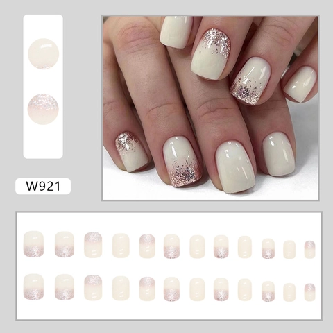 Press On Nails Almond Stiletto Square False Nails Resin Glue On Fingernails Glitter French Tip Manicure For Women