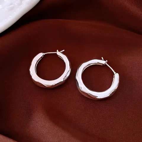 Orecchini A Cerchio Martellati Irregolari Per Donna Geometrici Minimalisti Placcati Oro Argento Rame Eleganti Raffinati