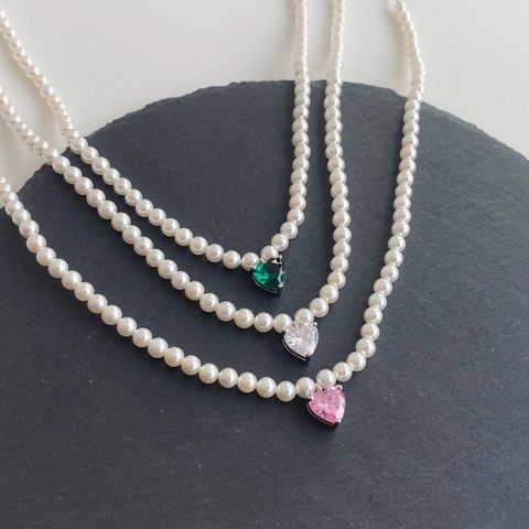 Heart Pendant Artificial Pearl Necklace S925 Sterling Silver Zircon Cubic Zirconia Elegant Fashion Charm Jewelry For Women
