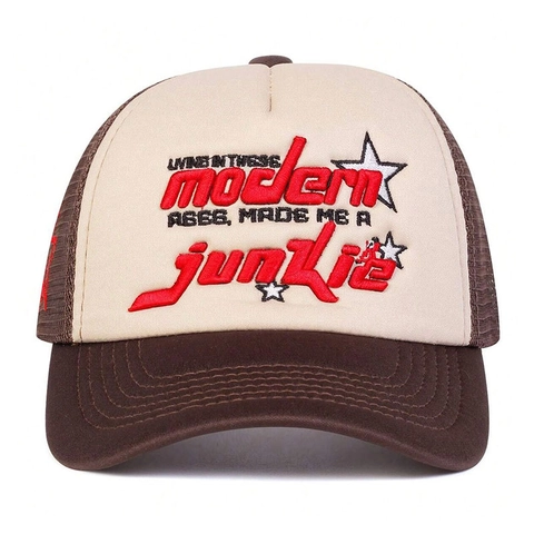 Cappello Trucker Retro In Maglia Cotone Traspirante Ricamo 3D Lettera Stella Vintage Streetwear Regolabile Parasole