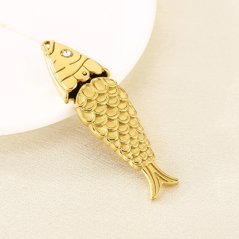 Pendente Pesce Koi Acciaio Inossidabile Placcato Oro 18K Articolato Accessori Per Creazione Di Gioielli DIY