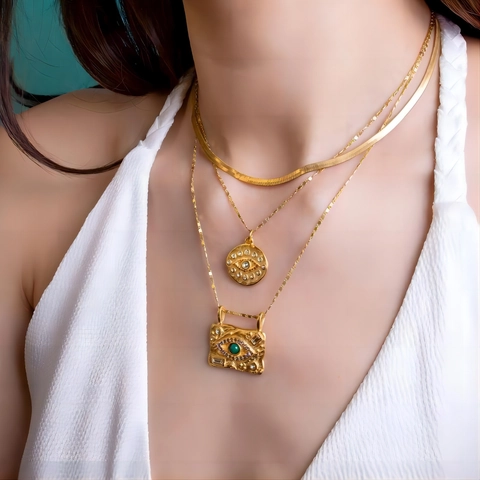Boze Oog Vierkante Hanger Ketting Roestvrij Staal 18K Verguld Zirkoon Vintage Boheemse Sieraden