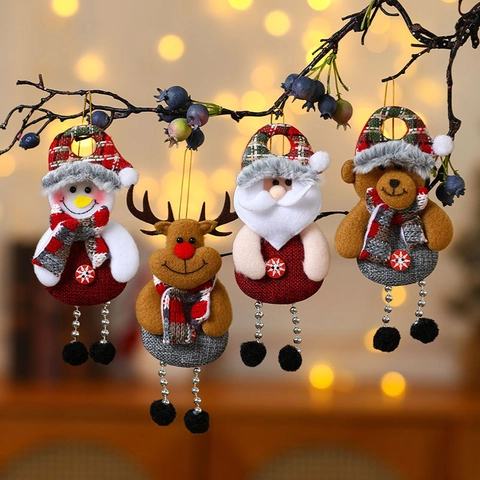 Christmas Hanging Ornaments Plush Fabric Santa Snowman Reindeer Bear Tree Decorations Festive Home Party Gifts Novelty