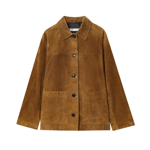 Chaqueta De Gamuza Para Mujer Solapa Un Solo Pecho Manga Larga Color Sólido Abrigo Vintage Casual Con Bolsillos