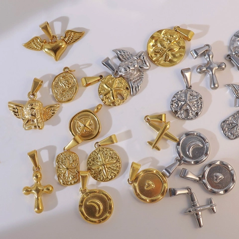 Colgante De Acero Inoxidable Dije Chapado En Oro 18K Ángel Cruz Estrella Avión Brújula Accesorios Joyería DIY Para Hombre Mujer