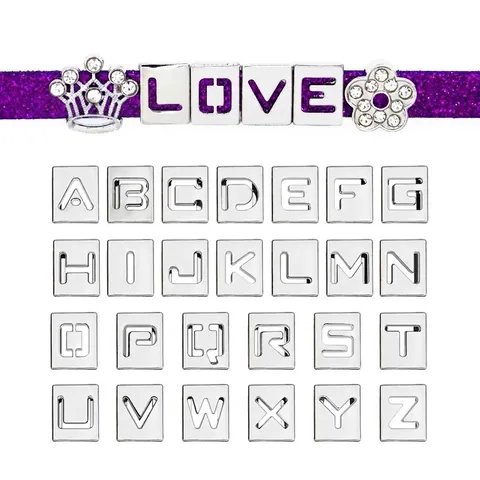 Hollow Alphabet Letter Slider Beads Zinc Alloy Slide-On Charms For DIY Bracelets Wristbands Personalized Jewelry Accessories