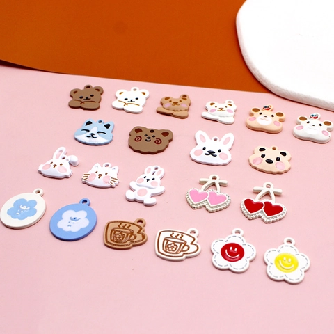 Cartoon Animal Alloy Charms Jewelry Making Matte Enamel Pendants For Earrings Bracelets Bear Rabbit Cat Flower Shape