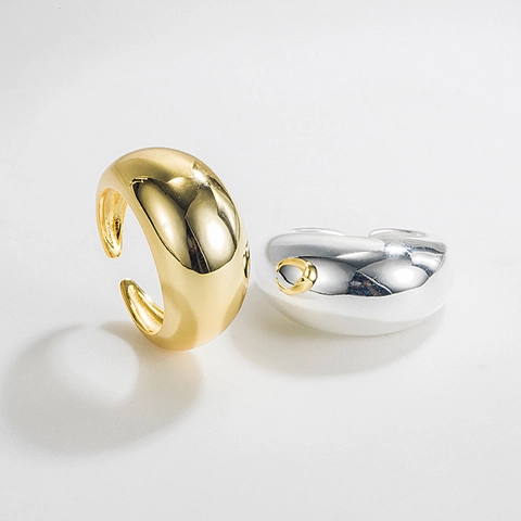 Minimalistischer Dome Ring 925 Sterling Silber 18K Vergoldet Verstellbares Offenes Band Statement Schmuck Für Damen